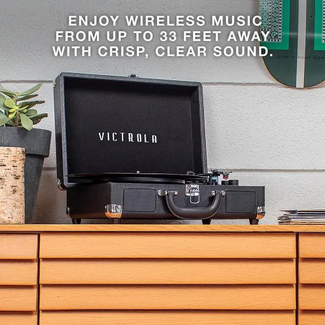 Alt view image 5 of 5 - Victrola Journey Bluetooth Portable Suitcase Record Player  with Built-in Speakers, 3 Speed Vinyl Record Player, RCA Out, Headphone Jack (Magenta)
