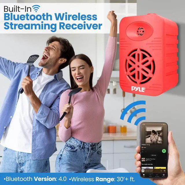 Alt view image 3 of 5 - PyleUsa Bluetooth Indoor Outdoor Speakers Pair - 300 Watt Dual Waterproof 4 2-Way Full Range Speaker System w/ 1/2 High Compliance Polymer Tweeter Home,Boat, Marine,Deck, Patio,Poolside - PDWRBT46RD