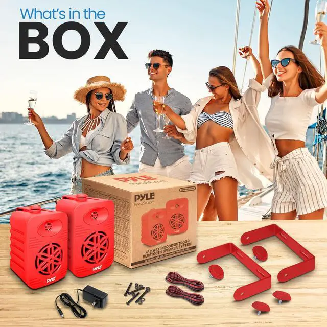 Alt view image 2 of 5 - PyleUsa Bluetooth Indoor Outdoor Speakers Pair - 300 Watt Dual Waterproof 4 2-Way Full Range Speaker System w/ 1/2 High Compliance Polymer Tweeter Home,Boat, Marine,Deck, Patio,Poolside - PDWRBT46RD