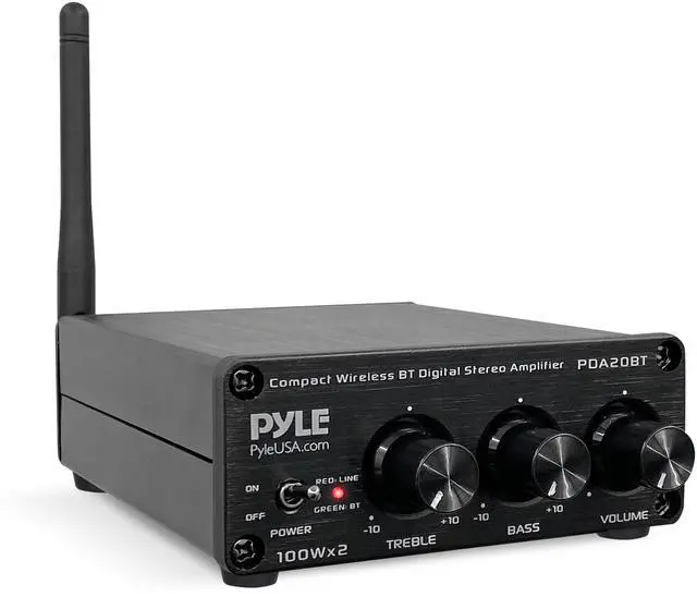 Main image of Pyle 2x100W Bluetooth HiFi Mini Audio Amplifier - Class D Stereo Receiver - Aluminum Diecast - for Desktop/PC - Wireless Streaming - Headphone Jack - PDA20BT