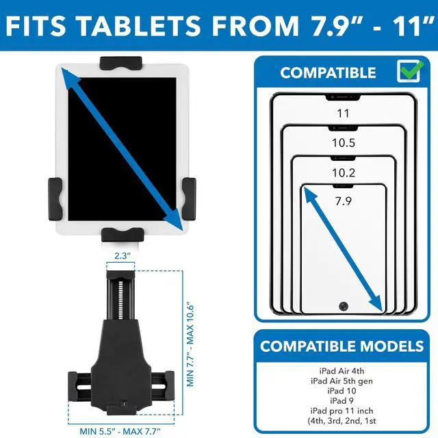 Alt view image 5 of 5 - Mount-It! Anti-Theft Universal Tablet Floor Stand Kiosk  Height Adjustable Kiosk Floor Stand - Locking Tablet Mount Stand for iPad, Galaxy, Surface Go & Other 7.9"- 10.9" Tablets