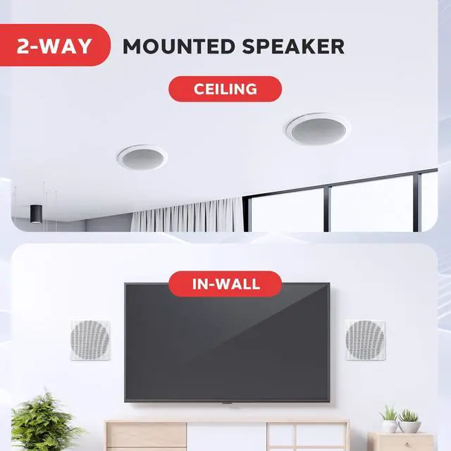 Alt view image 3 of 5 - Pyle 6.5" 2-Way Ceiling Speaker  In-Wall/In-Ceiling Woofer System with Polymer Tweeter, Flush Mount Design, 200W Peak Power, 60Hz-20kHz Frequency Response  Pair  PDIC66