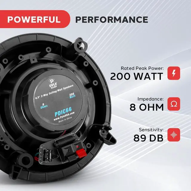 Alt view image 5 of 5 - Pyle 6.5" 2-Way Ceiling Speaker  In-Wall/In-Ceiling Woofer System with Polymer Tweeter, Flush Mount Design, 200W Peak Power, 60Hz-20kHz Frequency Response  Pair  PDIC66