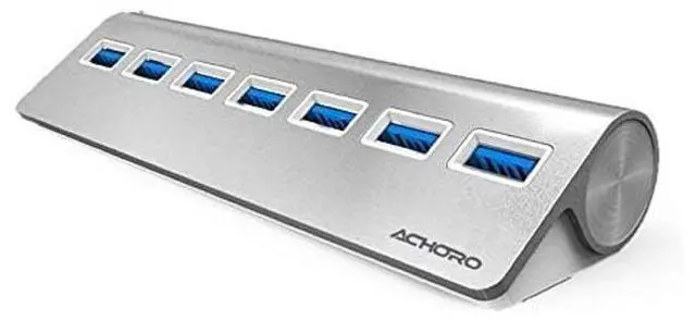 Alt view image 2 of 5 - Achoro 7 Ports USB 3.0 Hub - Triangle Aluminum Alloy - High-Speed USB Port Expander - Compatible with PC, iMac, MacBook, Windows, Desktop, and More  Computer Multiple USB HUB (Silver)