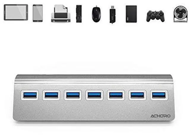 Alt view image 4 of 5 - Achoro 7 Ports USB 3.0 Hub - Triangle Aluminum Alloy - High-Speed USB Port Expander - Compatible with PC, iMac, MacBook, Windows, Desktop, and More  Computer Multiple USB HUB (Silver)