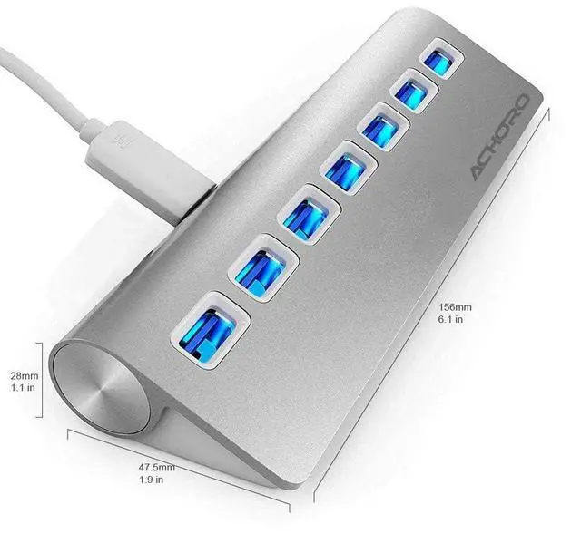 Alt view image 3 of 5 - Achoro 7 Ports USB 3.0 Hub - Triangle Aluminum Alloy - High-Speed USB Port Expander - Compatible with PC, iMac, MacBook, Windows, Desktop, and More  Computer Multiple USB HUB (Silver)