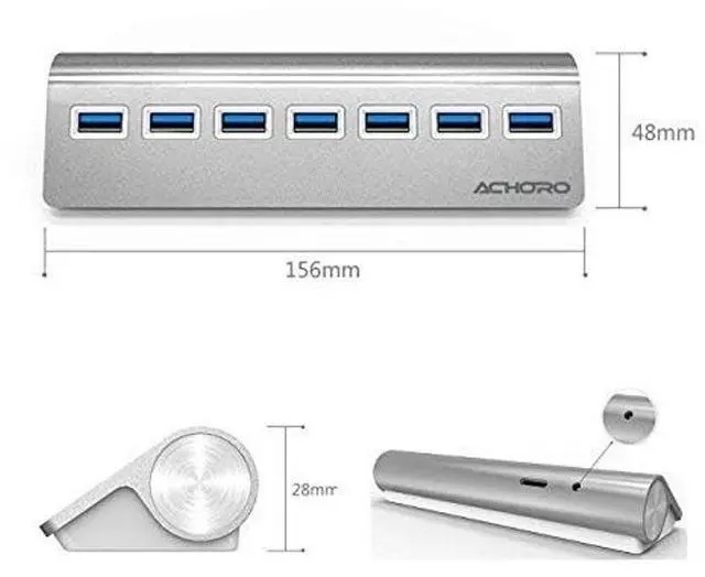 Alt view image 5 of 5 - Achoro 7 Ports USB 3.0 Hub - Triangle Aluminum Alloy - High-Speed USB Port Expander - Compatible with PC, iMac, MacBook, Windows, Desktop, and More  Computer Multiple USB HUB (Silver)