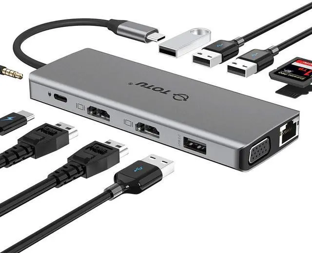 Main image of TOTU 13-in-1 USB-C Hub with Ethernet, 4K HDMI, VGA, PD, SD/TF Cards Reader, Mic/Audio Docking Station for MacBook Pro Air XPS and Other USB-C Laptops