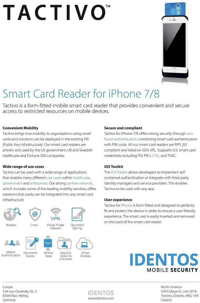 Alt view image 3 of 4 - Tactivo for iPhone 6/7/8/SE (2020) Mobile Smart Card/CAC/PIV Reader