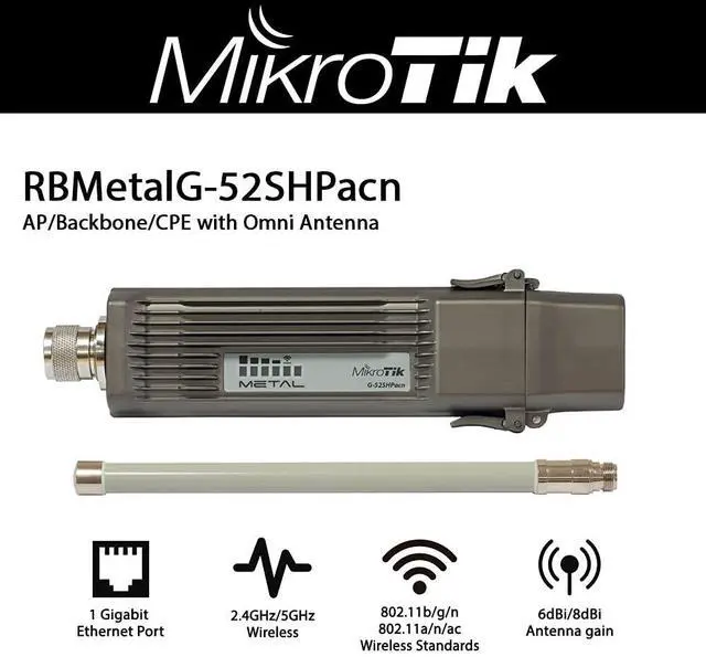 Alt view image 2 of 5 - Mikrotik Metal 52 Ac Outdoor Wireless Ap 802.11ac RBMetalG-52SHPacn-US