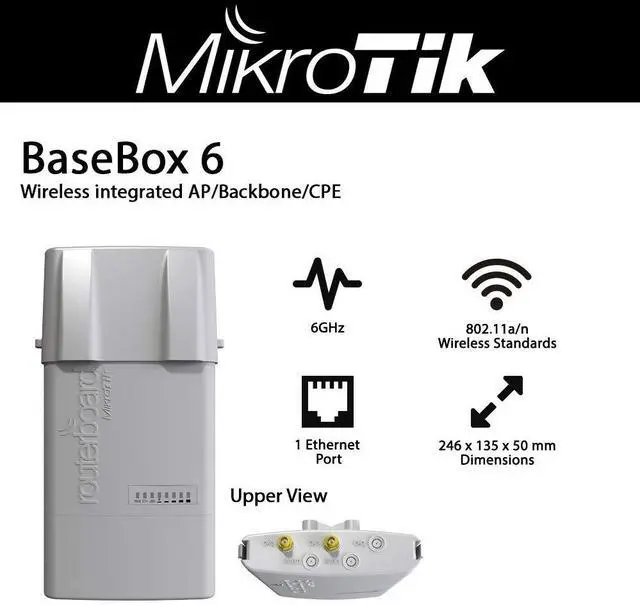 Alt view image 2 of 2 - Mikrotik BaseBox 6 RB912UAG-6HPnD-OUT 6GHz Integrated AP/Backbone/CPE, 2xRPSMA connectors, miniPCI-e Slot, Gigabit Ethernet