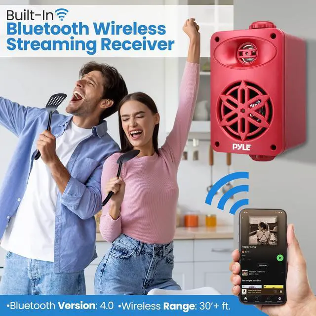 Alt view image 3 of 5 - PyleUsa Bluetooth Indoor Outdoor Speakers Pair - 200 Watt Dual Waterproof 3.5 2-Way Full Range System w/ 1/2 High Compliance Polymer Tweeter - Home, Boat, Marine, Deck, Patio, Poolside -PDWRBT36RD