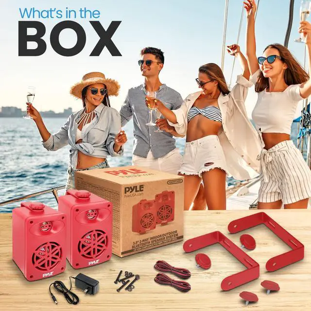 Alt view image 2 of 5 - PyleUsa Bluetooth Indoor Outdoor Speakers Pair - 200 Watt Dual Waterproof 3.5 2-Way Full Range System w/ 1/2 High Compliance Polymer Tweeter - Home, Boat, Marine, Deck, Patio, Poolside -PDWRBT36RD