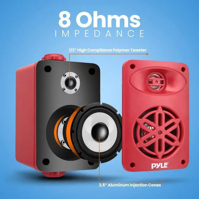 Alt view image 5 of 5 - PyleUsa Bluetooth Indoor Outdoor Speakers Pair - 200 Watt Dual Waterproof 3.5 2-Way Full Range System w/ 1/2 High Compliance Polymer Tweeter - Home, Boat, Marine, Deck, Patio, Poolside -PDWRBT36RD
