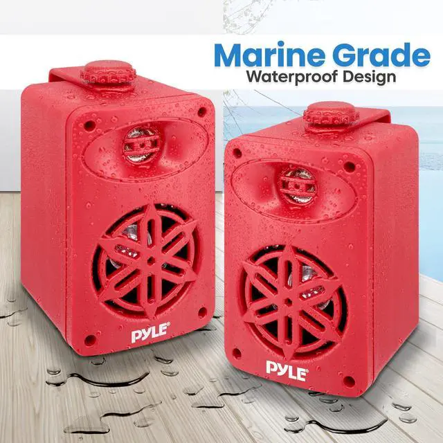 Alt view image 4 of 5 - PyleUsa Bluetooth Indoor Outdoor Speakers Pair - 200 Watt Dual Waterproof 3.5 2-Way Full Range System w/ 1/2 High Compliance Polymer Tweeter - Home, Boat, Marine, Deck, Patio, Poolside -PDWRBT36RD
