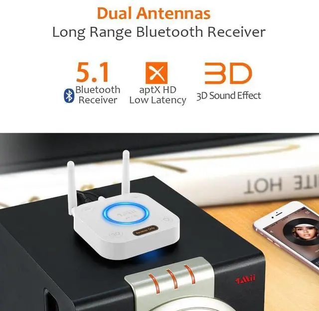 Alt view image 4 of 5 - [Upgraded] 1Mii Bluetooth 5.1 Receiver, Long Range HiFi Bluetooth Audio Adapter w/ 3D Surround aptX HD Low Latency, Optical RCA AUX 3.5mm Coaxial for Home Stereo System - B06Pro Grey