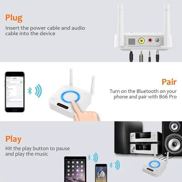 Alt view image 5 of 5 - [Upgraded] 1Mii Bluetooth 5.1 Receiver, Long Range HiFi Bluetooth Audio Adapter w/ 3D Surround aptX HD Low Latency, Optical RCA AUX 3.5mm Coaxial for Home Stereo System - B06Pro Grey