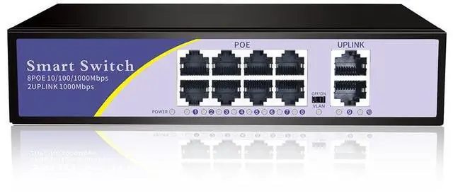 Main image of KuWFi 8-Port Gigabit PoE Ethernet Switch, 8 x Gigabit PoE, 2 x Gigabit SFP Slot, Metal Network Switch 48V PoE for IP Camera Wireless AP