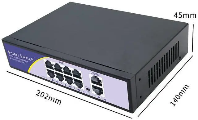 Alt view image 4 of 5 - KuWFi 8-Port Gigabit PoE Ethernet Switch, 8 x Gigabit PoE, 2 x Gigabit SFP Slot, Metal Network Switch 48V PoE for IP Camera Wireless AP