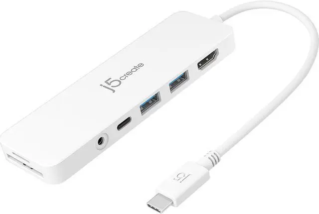 Main image of j5create USB-C Mini Hub - 4K HDMI, 2 x USB 3.1 5Gbps, microSD & SD Card Reader, 3.5mm Audio Jack, 60W PD Pass-Through Charging (JCD373)