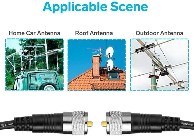 Alt view image 5 of 5 - STEREN RG8X Coaxial Cable 50 ft 2 Pack, CB Coax Cable with PL259 UHF Connectors, Male to Male Low Loss 50 Ohm for HAM Radio, LMR400, Antenna Analyzer