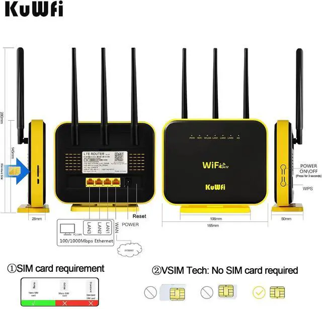 Alt view image 2 of 5 - KuWFi Hotspot 4G LTE No SIM Card Router 1200Mbps Dual Band Gigabit WiFi External Antenna with US 2GB Data vSIM Router Offer high-Speed Data Plans to accommodate RV orRural No Contract Plug and Play