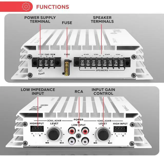 Alt view image 4 of 5 - Pyle Hydra Marine 400W 4-Channel Amplifier - Waterproof with Dual MOSFET Power Supply - GAIN level Controls - RCA Input - LED Indicator - Compact Design for Boat/Vehicle Audio - PLMRA402