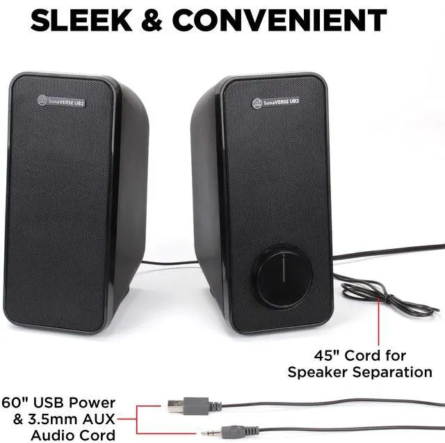 Alt view image 3 of 5 - GOgroove Computer Speakers for Desktop and Laptop - USB Speakers for Desktop Computer with Loud and Clear 2-Way Drivers for 32W of Power and Bass, Built-in Headphone & AUX Input Ports, LED Volume Knob