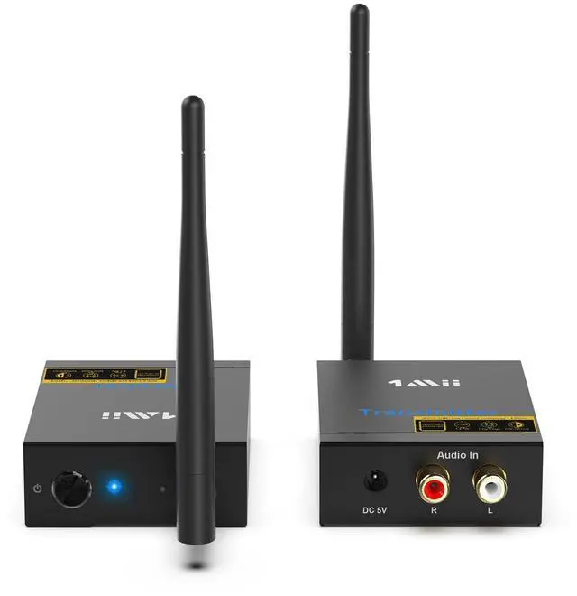 Main image of 1Mii 2.4Ghz Wireless Audio Transmitter Receiver for TV, 320ft Long Range 20ms Low Delay HiFi Audio, Wireless Adapter Kit for Subwoofer/Powered Speaker/Stereo/Soundbar, RCA(3.5mm AUX) Out/Input