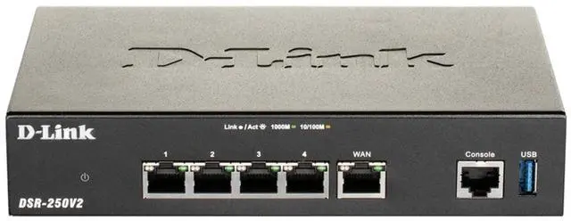 Main image of D-Link Gigabit VPN Router | Perfect for Remote and Hybrid Work | 4 Port Gigabit Dual WAN Failover | Enterprise-Grade Encryption | TAA/NDAA-Compliant | Limited Lifetime Protection (DSR-250V2)