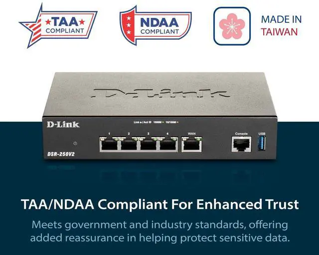 Alt view image 3 of 5 - D-Link Gigabit VPN Router | Perfect for Remote and Hybrid Work | 4 Port Gigabit Dual WAN Failover | Enterprise-Grade Encryption | TAA/NDAA-Compliant | Limited Lifetime Protection (DSR-250V2)