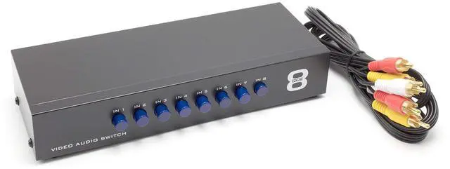 Main image of THE CIMPLE CO Video Switcher, 8-Way A/V Switch, RCA, Retro Game Consoles, 8 Input/1 Output Selector, Composite Audio and Video, Box, Includes Cable, Black