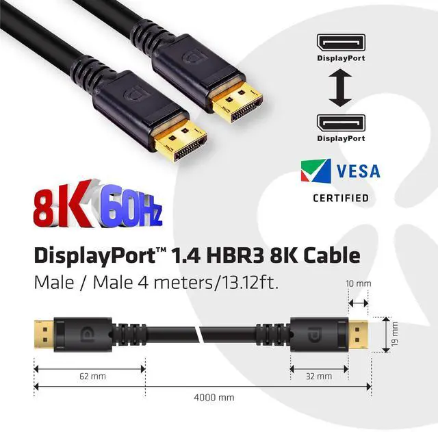 Alt view image 2 of 5 - Club3D CAC-1069B VESA Certified DisplayPort to DisplayPort 1.4/Hbr3 M/M Cable DP 1.4 8K 60Hz 4m- 13,12ft