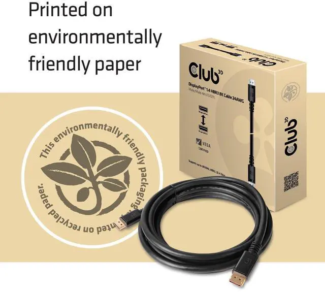 Alt view image 4 of 5 - Club3D CAC-1069B VESA Certified DisplayPort to DisplayPort 1.4/Hbr3 M/M Cable DP 1.4 8K 60Hz 4m- 13,12ft