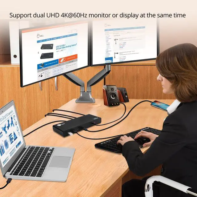 Alt view image 5 of 5 - SIIG USB Type C Dual 4K Docking Station with 60W PD - Dual 4K@60Hz or Single 5K@60Hz Monitor Laptop Dock - DisplayLink - 2 HDMI 2 DisplayPort, 4 USB 3.0 Ports, 2 Type C Ports, Gigabit Ethernet Port