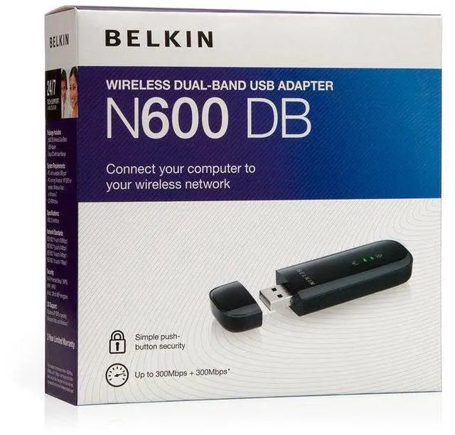 Alt view image 2 of 4 - Belkin N600 DB F9L1101 Wireless Dual-Band USB Adapter, Up to 300Mbps Speed (Black)