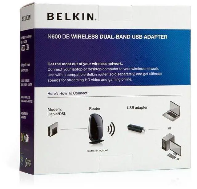 Alt view image 3 of 4 - Belkin N600 DB F9L1101 Wireless Dual-Band USB Adapter, Up to 300Mbps Speed (Black)