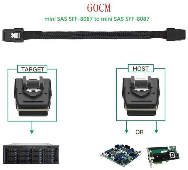 Alt view image 2 of 3 - (10 Pack) Internal Mini SAS HD SFF-8087 36 Pin Male to SFF-8087 Mini SAS 36 Pin Cable for Server or Control Card 2.0 Feet / 0.6 Meter