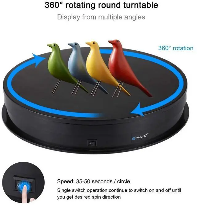Alt view image 5 of 5 - PULUZ 360 Degree Photography Turntable Rotating Display Stand, 11.2in(28cm) Diameter 360 Degree Turntable Display Stand for Photography Video Shooting Props Jewelry, Max Load 44Lb (Black)