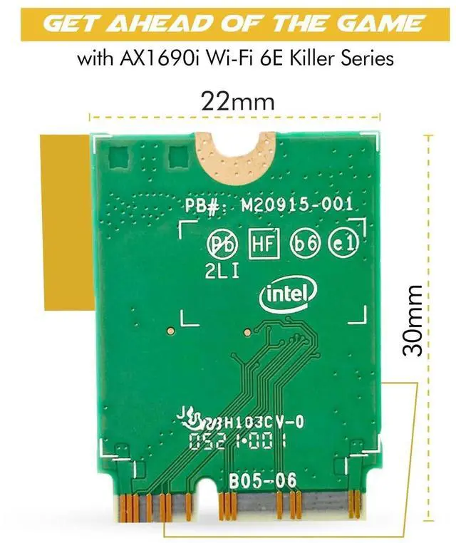 Alt view image 2 of 5 - Killer Series for Intel AX1690i WiFi 6E Gaming Adapter Upgrade | CNVio2 M.2 WiFi Card | High-Speed 3.0 Gbps WiFi for PC | Bluetooth 5.3 Support | Supports Intel 12th+ Gen CPUs