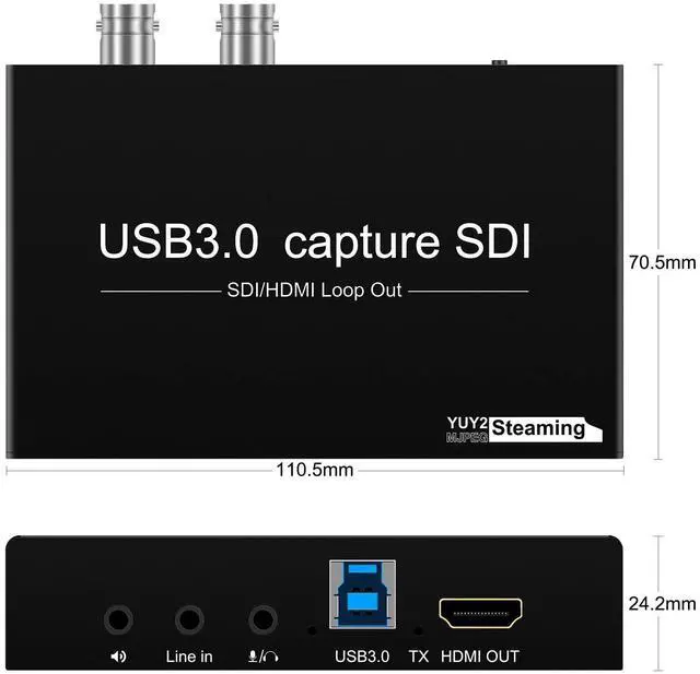 Alt view image 3 of 5 - HDMI SDI to USB Capture Card USB3.0 1080P60fps SDI to HDMI Converter SDI Out&Audio Mixing,SDI2HDMI,SDI Game Video Capture Card