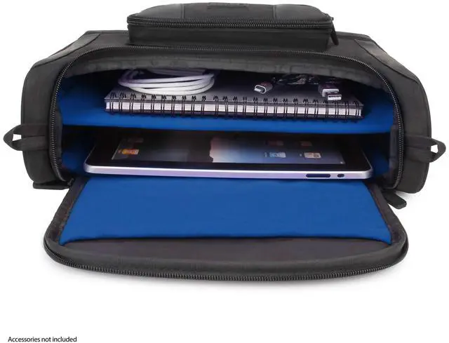 Alt view image 3 of 5 - USA GEAR Tablet Bag Compatible with 11 inch iPad Pro, 10.9 iPad Air, 10.2 inch Tablet - Compact Messenger Bag with Durable Exterior, Soft Adjustable Interior Fits Keyboard, Charger, More (Blue)