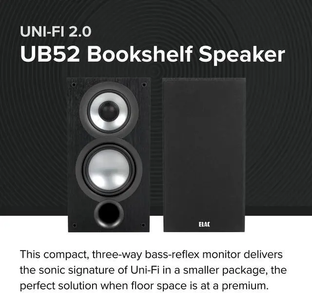 Alt view image 2 of 5 - ELAC Uni-Fi 2.0 UB52 Bookshelf Speakers (Pair), Black (UB52-BK)