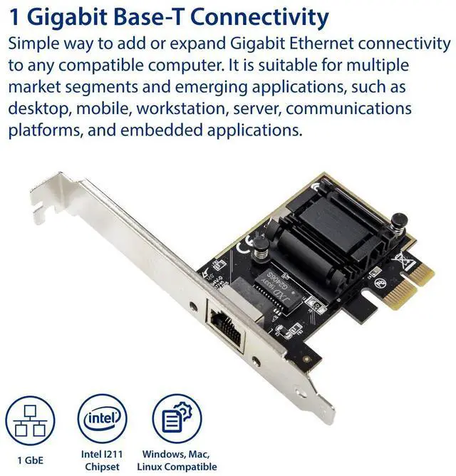 Alt view image 2 of 5 - IO CREST Single Port Gigabit Ethernet PCI-e x1 Intel I211 Controller Card (SY-PEX24067)