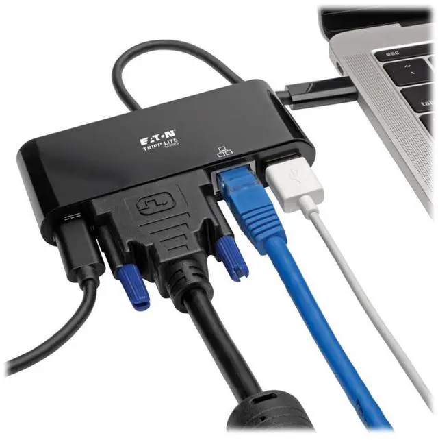 Alt view image 3 of 4 - Tripp Lite USB C to DVI Multiport Adapter Converter Docking Station w/ USB-A Hub, Gigabit Ethernet Thunderbolt 3 USB Type C 1080p (U444-06N-DGUB-C),Black