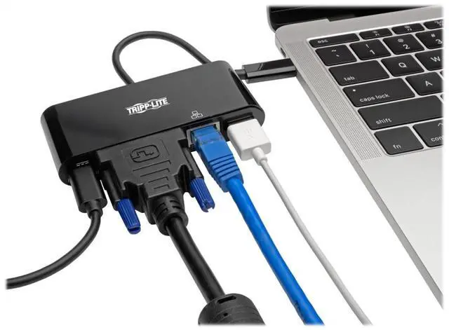 Alt view image 4 of 4 - Tripp Lite USB C to DVI Multiport Adapter Converter Docking Station w/ USB-A Hub, Gigabit Ethernet Thunderbolt 3 USB Type C 1080p (U444-06N-DGUB-C),Black