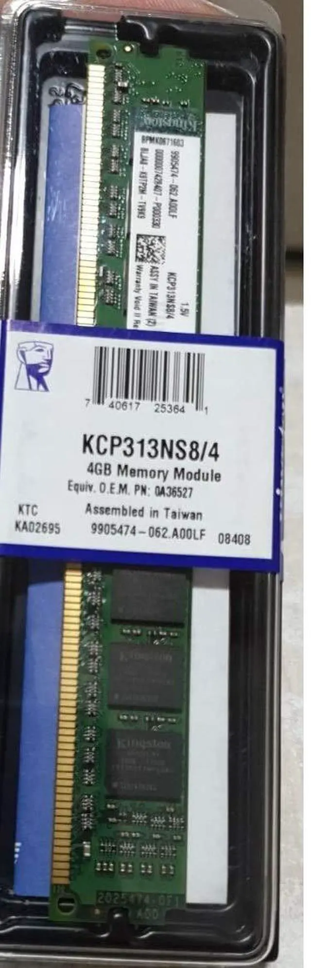Main image of Kingston 4GB 1333MHz DDR3 Single Rank 240-pin Standard 512M X 64 Non-ECC Unbuffered DIMM (KCP313NS8/4)