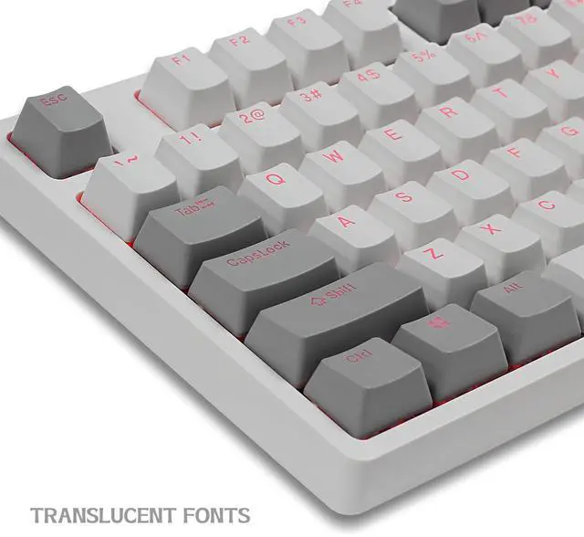 Alt view image 2 of 5 - Happy Balls PBT Keycaps Backlit Cherry MX Keyset Doubleshot OEM Profile Translucent for US Layout 61 68 75 84 87 96 98 104 108 MX Switches Mechanical Keyboard (Grey White Combo)