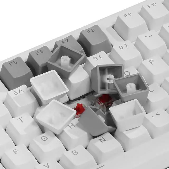 Alt view image 4 of 5 - Happy Balls PBT Keycaps Backlit Cherry MX Keyset Doubleshot OEM Profile Translucent for US Layout 61 68 75 84 87 96 98 104 108 MX Switches Mechanical Keyboard (Grey White Combo)