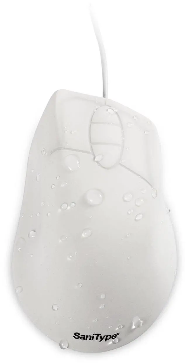 Alt view image 3 of 5 - SaniType Professional-Grade Ergonomic Optical Washable Mouse with 3-Button Scroll (USB/PS2) (White) | OMST0C01-W